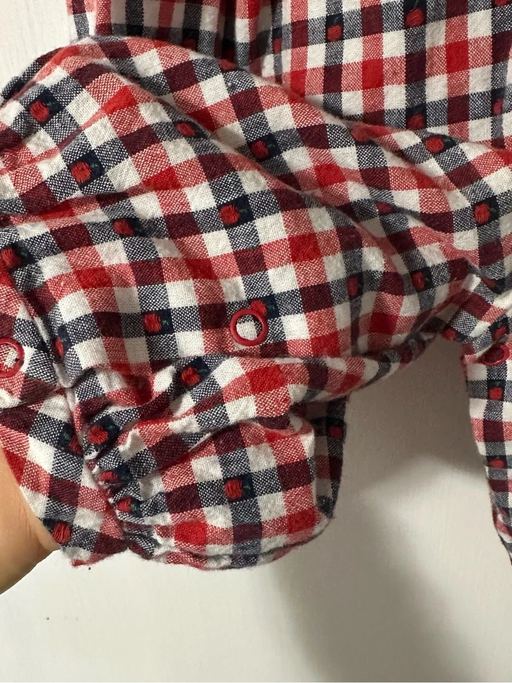 Vintage Bonnie Baby Plaid Bear Appliqué Bubble Romper